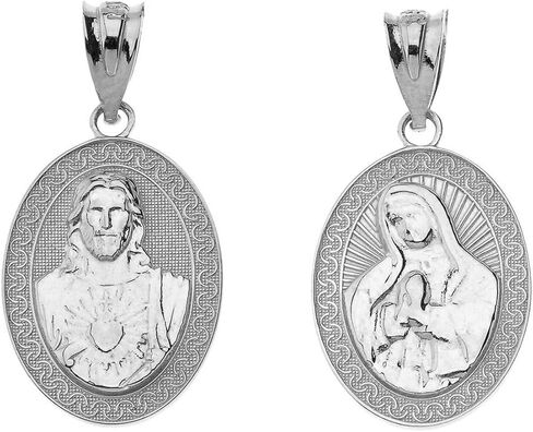 Certified 14k Gold Sacred Heart of Jesus and Immaculate Heart of Mary Reversible Medal Pendant in Saudi Arabia