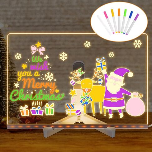 LED Note Board with Colors, Glowing Acrylic Dry Erase Board, Light Up LED Letter Message Board, Clear Desktop Glow Memo Note White Board Drawing Board with Stand and 7 Markers for Gift (11.8 * 7.9in) in Saudi Arabia