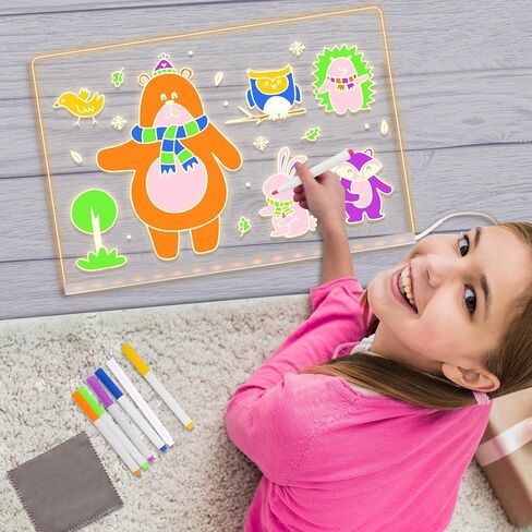 LED Note Board with Colors, Glowing Acrylic Dry Erase Board, Light Up LED Letter Message Board, Clear Desktop Glow Memo Note White Board Drawing Board with Stand and 7 Markers for Gift (11.8 * 7.9in) in Saudi Arabia