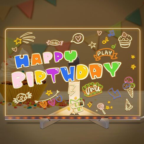 LED Note Board with Colors, Glowing Acrylic Dry Erase Board, Light Up LED Letter Message Board, Clear Desktop Glow Memo Note White Board Drawing Board with Stand and 7 Markers for Gift (11.8 * 7.9in) in Saudi Arabia