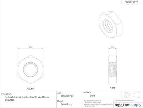 أجزاء صغيرة من صامولة سداسية من الصلب، لمسة نهائية مطلية بالزنك، الفئة 4، DIN 439B، متري، حجم الخيط M4-0.7، عرض 7 مم عبر الشقق، سمك 2.2 مم (عبوة من 100 قطعة) in Kuwait