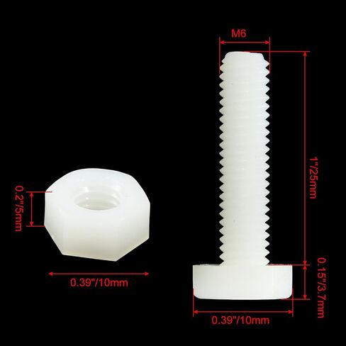 20 Pair Nylon Hex Bolts, M8x25mm Thread, Plastic White Hex Head Cap Screws and Nuts Set in Saudi Arabia