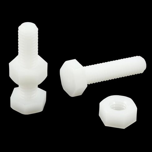 20 Pair Nylon Hex Bolts, M8x25mm Thread, Plastic White Hex Head Cap Screws and Nuts Set in Saudi Arabia