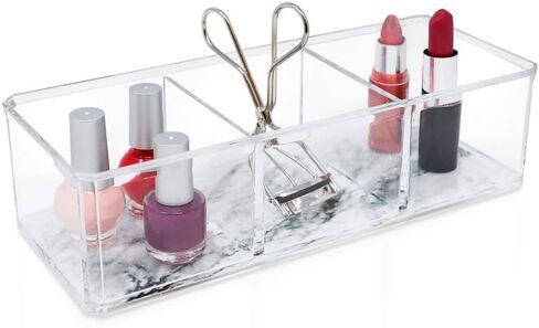 Isaac Jacobs Clear Acrylic 3 Section Organizer- Three Compartment Drawer Tray and Storage Solution for Office, Bathroom, Kitchen, Supplies, and More (Marble) in Saudi Arabia
