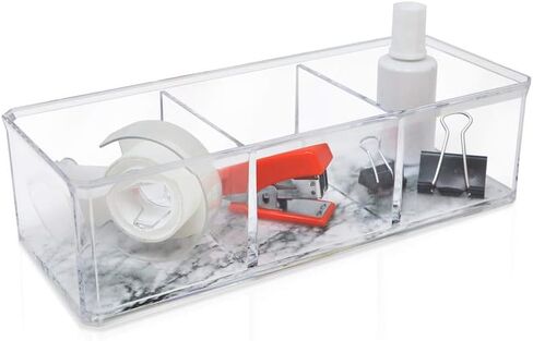 Isaac Jacobs Clear Acrylic 3 Section Organizer- Three Compartment Drawer Tray and Storage Solution for Office, Bathroom, Kitchen, Supplies, and More (Marble) in Saudi Arabia
