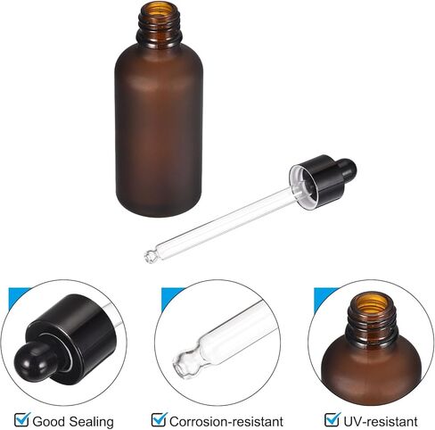 قطعتان من زجاجة قطارة زجاجية سعة 1.69 أونصة (50 مل) مع قطارة عين زجاجية مناسبة للزيوت العطرية والعطور وزجاجات السفر لمستحضرات التجميل والمواد الكيميائية المخبرية، باللون الأسود in Kuwait