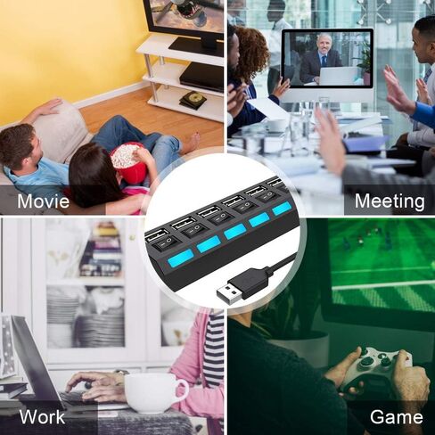 موزع USB متعدد المنافذ من بارسون، موزع USB 2.0 ذو 7 منافذ للكمبيوتر المحمول، موسع منفذ USB مع مفتاح تشغيل/إيقاف فردي متوافق مع جميع أجهزة USB in Kuwait