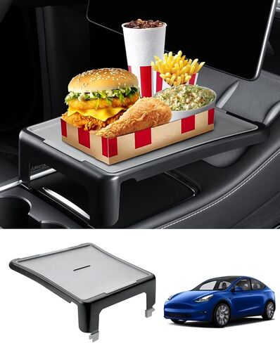 صينية وحدة التحكم المركزية للسيارة لطراز تسلا 3 / موديل Y 2020-2024 طاولة تناول الطعام متعددة الوظائف صينية طعام ومسند للذراع منظم مقاوم للغبار موديل 3 موديل Y ملحقات داخلية باللون الرمادي in Kuwait