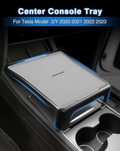صينية وحدة التحكم المركزية للسيارة لطراز تسلا 3 / موديل Y 2020-2024 طاولة تناول الطعام متعددة الوظائف صينية طعام ومسند للذراع منظم مقاوم للغبار موديل 3 موديل Y ملحقات داخلية باللون الرمادي in Kuwait