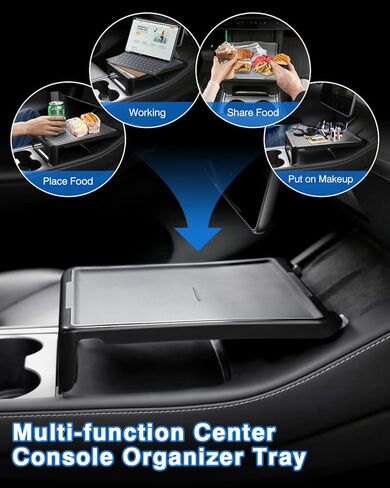 صينية وحدة التحكم المركزية للسيارة لطراز تسلا 3 / موديل Y 2020-2024 طاولة تناول الطعام متعددة الوظائف صينية طعام ومسند للذراع منظم مقاوم للغبار موديل 3 موديل Y ملحقات داخلية باللون الرمادي in Kuwait