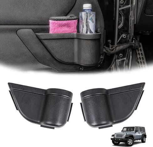 توسيع جيوب تخزين الباب الأمامي، صندوق منظم لإدخال جانب الباب مع حامل أكواب لسيارة جيب رانجلر JK JKU Sports Sahara Rubicon Unlimited 2/4 باب، أسود، مشبك، يسار ويمين in Kuwait