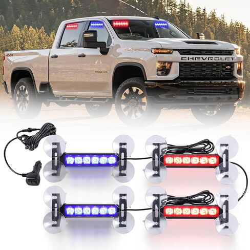 4X 6.1 inch Emergency Strobe Police Lights Red/Blue 24 LED Waterproof Hazard Warning Flashing Safety Dash Front/Rear/Side Windshield Lights for First response vehicle Trucks Car in Saudi Arabia