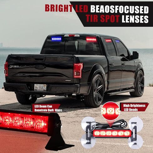 4X 6.1 inch Emergency Strobe Police Lights Red/Blue 24 LED Waterproof Hazard Warning Flashing Safety Dash Front/Rear/Side Windshield Lights for First response vehicle Trucks Car in Saudi Arabia