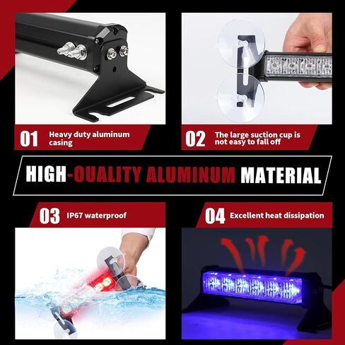 4X 6.1 inch Emergency Strobe Police Lights Red/Blue 24 LED Waterproof Hazard Warning Flashing Safety Dash Front/Rear/Side Windshield Lights for First response vehicle Trucks Car in Saudi Arabia