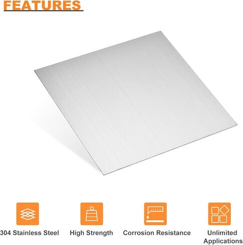uxcell 304 Stainless Steel Sheet, 0.02" x 12" x 12" Brushed Finish - Good for Industry, Machinery, DIY Projects, and Home Decoration 2pcs in Saudi Arabia