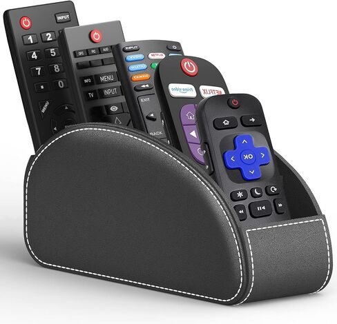 Remote Control Holder, Leather TV Remote Caddy/Box/Tray for Bedside Table/End Table/Nightstand/Office Desk/Office Supplies/Media Accessories, Fits glasses/remotes/Makeup Brushes (Grey) in Saudi Arabia