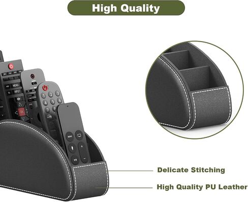 Remote Control Holder, Leather TV Remote Caddy/Box/Tray for Bedside Table/End Table/Nightstand/Office Desk/Office Supplies/Media Accessories, Fits glasses/remotes/Makeup Brushes (Grey) in Saudi Arabia
