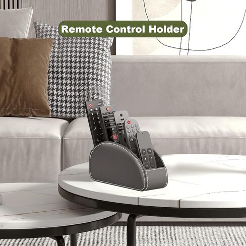 Remote Control Holder, Leather TV Remote Caddy/Box/Tray for Bedside Table/End Table/Nightstand/Office Desk/Office Supplies/Media Accessories, Fits glasses/remotes/Makeup Brushes (Grey) in Saudi Arabia