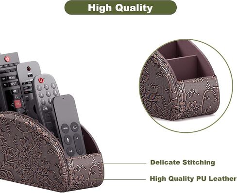 Remote Control Holder, Leather TV Remote Caddy/Box/Tray for Bedside Table/End Table/Nightstand/Office Desk/Office Supplies/Media Accessories, Fits glasses/remotes/Makeup Brushes (Grey) in Saudi Arabia