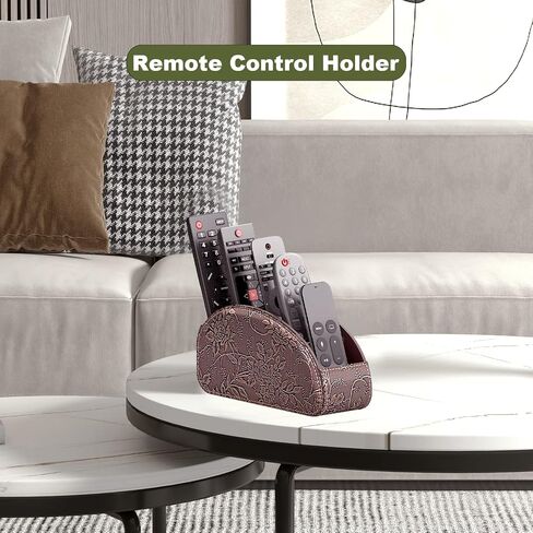 Remote Control Holder, Leather TV Remote Caddy/Box/Tray for Bedside Table/End Table/Nightstand/Office Desk/Office Supplies/Media Accessories, Fits glasses/remotes/Makeup Brushes (Grey) in Saudi Arabia