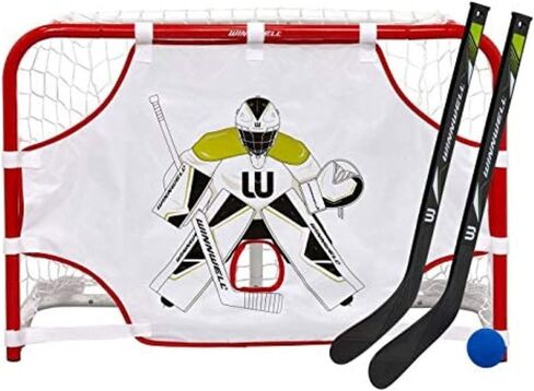Winnwell Mini Hockey Goal Set - Indoor Hockey Training Equipment - Includes 2 Mini Sticks, 1 Ball, 1 Net Goal & Shooting Target in Saudi Arabia