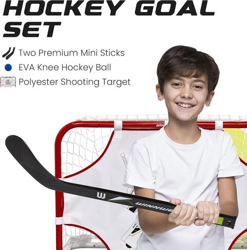 Winnwell Mini Hockey Goal Set - Indoor Hockey Training Equipment - Includes 2 Mini Sticks, 1 Ball, 1 Net Goal & Shooting Target in Saudi Arabia