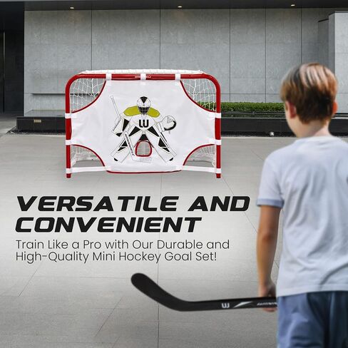 Winnwell Mini Hockey Goal Set - Indoor Hockey Training Equipment - Includes 2 Mini Sticks, 1 Ball, 1 Net Goal & Shooting Target in Saudi Arabia