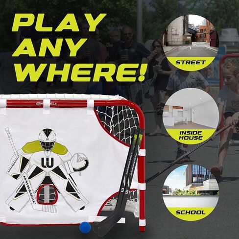 Winnwell Mini Hockey Goal Set - Indoor Hockey Training Equipment - Includes 2 Mini Sticks, 1 Ball, 1 Net Goal & Shooting Target in Saudi Arabia