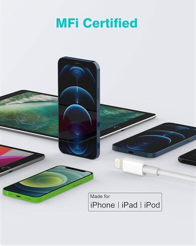 2 حزمة كابل شحن USB C إلى L بطول 6.6أقدام، سلك شاحن فائق السرعة لهاتف iPhone 13 12 11 Pro Max XS XR X 8 وiPad Pro Air Mini ومزامنة البيانات عالية السرعة in Kuwait