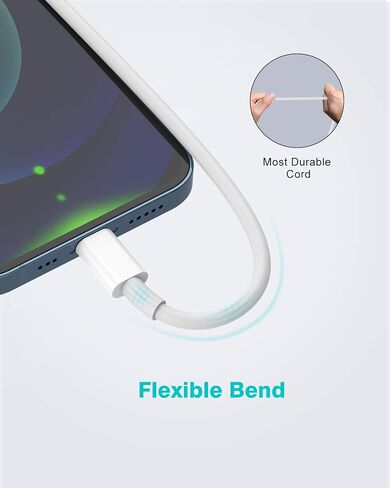2 حزمة كابل شحن USB C إلى L بطول 6.6أقدام، سلك شاحن فائق السرعة لهاتف iPhone 13 12 11 Pro Max XS XR X 8 وiPad Pro Air Mini ومزامنة البيانات عالية السرعة in Kuwait