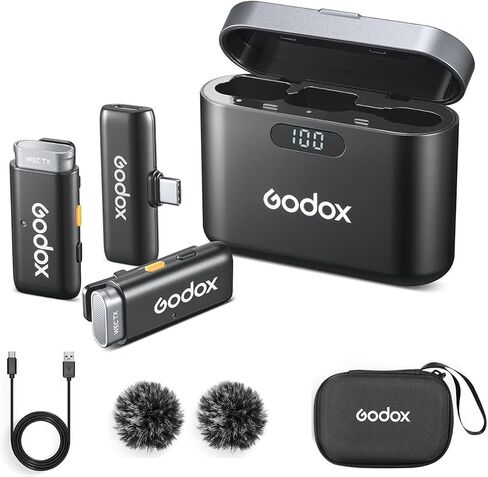ميكروفون GODOX WES2 Kit2 2.4G لاسلكي Lavalier لهاتف iPhone 15 Pro Max وiPad وAndroid وميكروفون طية صدر السترة بخاصية إلغاء الضوضاء مع ناقل حركة بطول 656 قدم، لمدونات الفيديو/المقابلات/البث المباشر in Kuwait