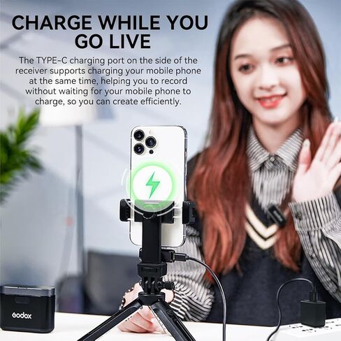 ميكروفون GODOX WES2 Kit2 2.4G لاسلكي Lavalier لهاتف iPhone 15 Pro Max وiPad وAndroid وميكروفون طية صدر السترة بخاصية إلغاء الضوضاء مع ناقل حركة بطول 656 قدم، لمدونات الفيديو/المقابلات/البث المباشر in Kuwait