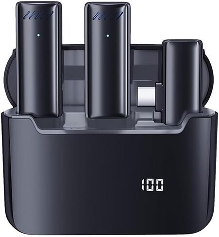 Wireless lavalier Microphone Mini Wireless Lavalier Microphone Lapel Mic Noise Reduction Compatible with Type-C Android Smartphone Tablet Live Streaming Video Recording Vlog Interview in Kuwait