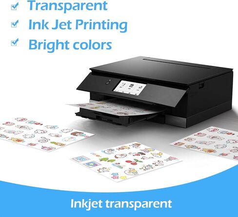 ملصق فينيل شفاف قابل للطباعة من Uinkit للطابعة النافثة للحبر 25 حزمة من ملصقات الفينيل المقاومة للماء مقاس حرف شفاف 8.5 × 11 (25، نفث الحبر الشفاف) in Kuwait