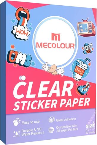 ورق لاصق شفاف من الفينيل قابل للطباعة من MECOLOUR للطابعة النافثة للحبر - 30 ورقة - - 8.5 × 11 بوصة للملصقات الشخصية التي تصنعها بنفسك in Kuwait