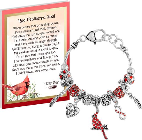 سوار كريستال كاردينال ساحر رمز إنفينيتي مع صندوق بطاقات قصيدة الروح ذات الريش الأحمر هدية تذكارية للحزن in Kuwait