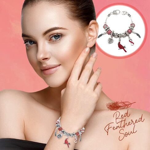 سوار كريستال كاردينال ساحر رمز إنفينيتي مع صندوق بطاقات قصيدة الروح ذات الريش الأحمر هدية تذكارية للحزن in Kuwait