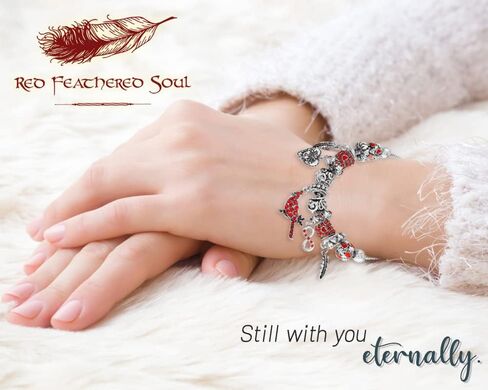 سوار كريستال كاردينال ساحر رمز إنفينيتي مع صندوق بطاقات قصيدة الروح ذات الريش الأحمر هدية تذكارية للحزن in Kuwait