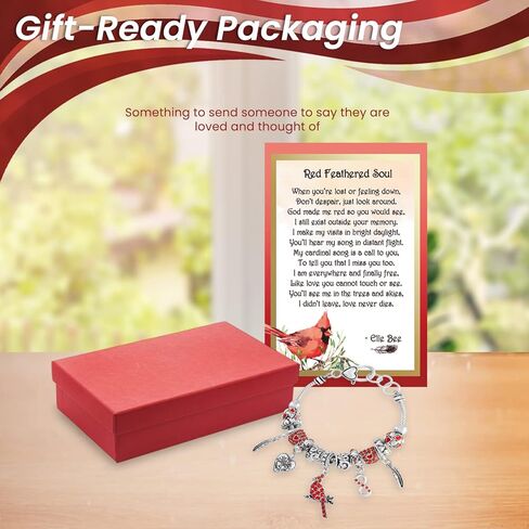 سوار كريستال كاردينال ساحر رمز إنفينيتي مع صندوق بطاقات قصيدة الروح ذات الريش الأحمر هدية تذكارية للحزن in Kuwait