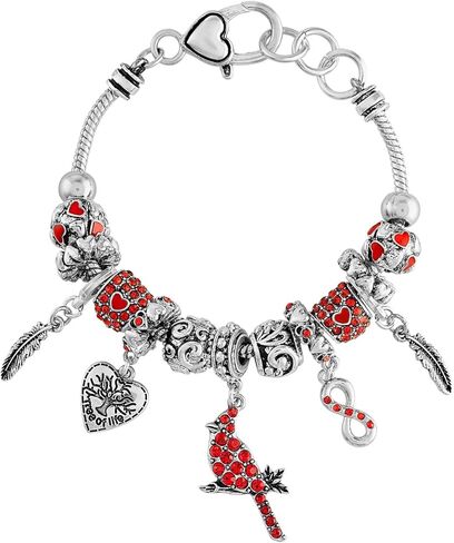 سوار كريستال كاردينال ساحر رمز إنفينيتي مع صندوق بطاقات قصيدة الروح ذات الريش الأحمر هدية تذكارية للحزن in Kuwait