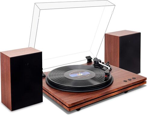 مشغلات تسجيل للفينيل مع مكبرات صوت، محرك حزام بسرعتين، قرص دوار بلوتوث، قابل للتعديل ومشغل فينيل ذو وزن موازن يدعم RCA، نظام ستيريو للمنزل، أسود in Kuwait