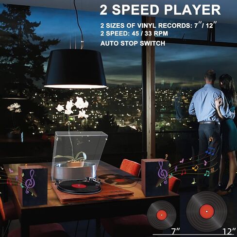 مشغلات تسجيل للفينيل مع مكبرات صوت، محرك حزام بسرعتين، قرص دوار بلوتوث، قابل للتعديل ومشغل فينيل ذو وزن موازن يدعم RCA، نظام ستيريو للمنزل، أسود in Kuwait