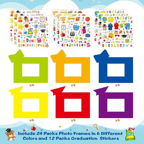 2024 Graduation Gifts for Kids, 24 Pcs Graduation Picture Frame Craft Kits Congrats Grad DIY Craft Art Grad Paper Frames and 12 Sheets Graduation Stickers Party Classroom Kindergarten Preschool in Saudi Arabia