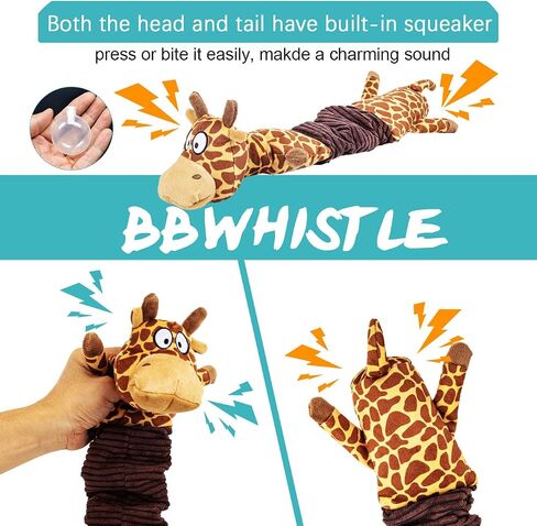 Squeaky Elastic Dog Toy for Boredom, Stuffed Animals Toy with Crinkle Paper, Tough Dog Chew Toy Tug-of-war Toy for Chewers, Interactive Puppy Toy for Small Medium Large Breed (Giraffe) in Saudi Arabia