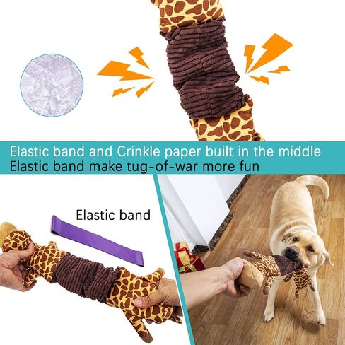 Squeaky Elastic Dog Toy for Boredom, Stuffed Animals Toy with Crinkle Paper, Tough Dog Chew Toy Tug-of-war Toy for Chewers, Interactive Puppy Toy for Small Medium Large Breed (Giraffe) in Saudi Arabia