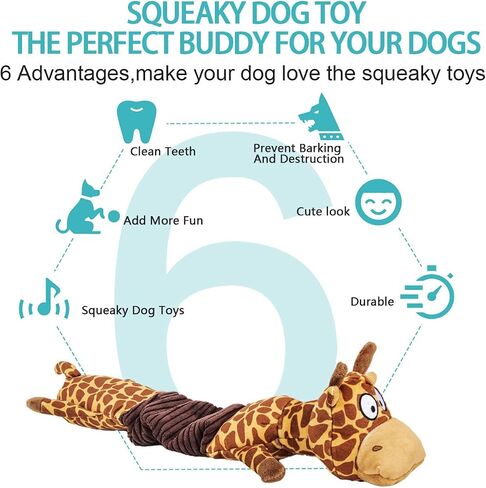 Squeaky Elastic Dog Toy for Boredom, Stuffed Animals Toy with Crinkle Paper, Tough Dog Chew Toy Tug-of-war Toy for Chewers, Interactive Puppy Toy for Small Medium Large Breed (Giraffe) in Saudi Arabia