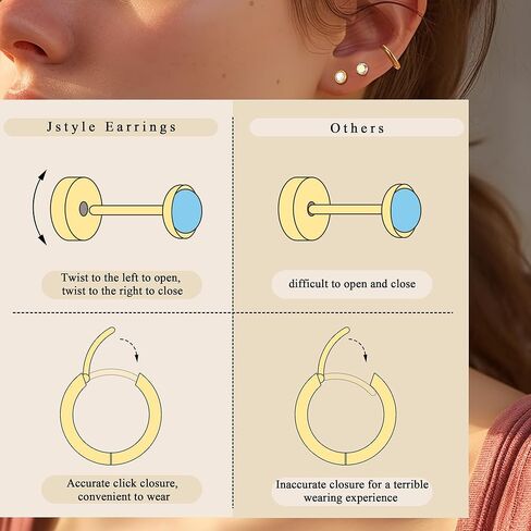 Jstyle أقراط فولاذية جراحية للأذنين الحساسة لا تسبب الحساسية 20 جرام مجموعة أقراط حلقية للنساء والرجال كرة أوبال صغيرة تشيكوسلوفاكيا من الفولاذ الجراحي أقراط غضروف مسطحة الظهر - لون فضي in Kuwait