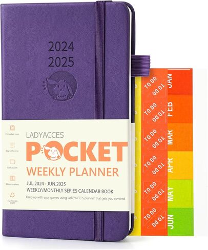تقويم الجيب 2024-2025 من LADYACCES - العام الأكاديمي يوليو 2024 - يونيو 2025 للاستخدام، مخطط أسبوعي صغير للمحفظة، مع غطاء صلب من الجلد النباتي، جيب داخلي، بداية الأحد - 3.5 بوصة × 6 بوصة - أزرق داكن in Kuwait