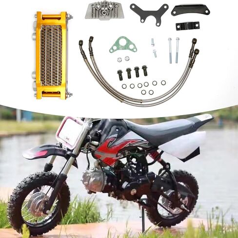 UOIENRT Universal Motorcycle Engine Oil Cooler 70cc 110cc 125cc 140cc Pit Bike Dirt Bike Monkey Bike DAX Pocket Bike Oil Cooler Set (gold) in Saudi Arabia