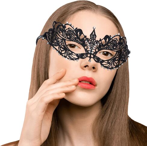 Masquerade Mask for Women - Shiny Rhinestone Lace Mask for Mascarade Ball Halloween Party Mardi Gras Masks Cosplay in Saudi Arabia
